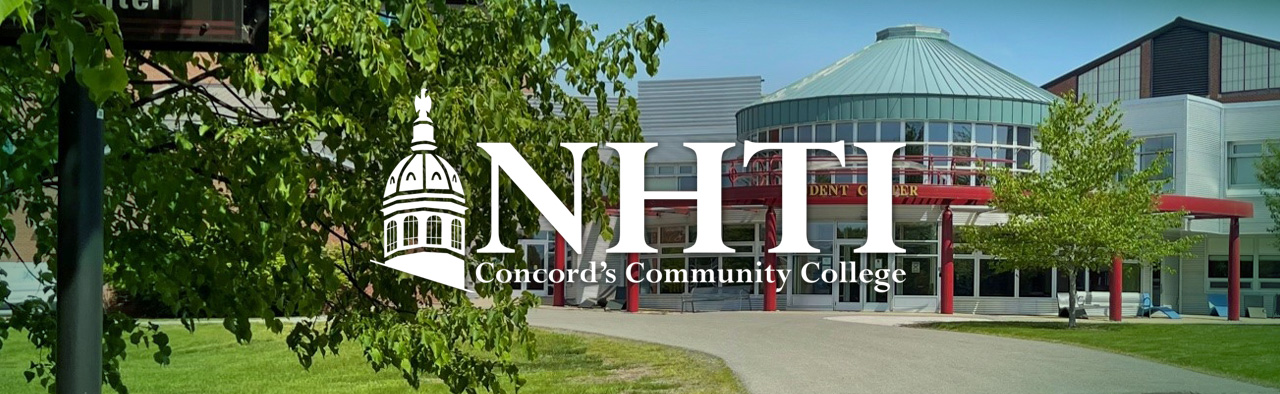 Large header graphic for this page, featuring the NHTI logo prominently with the Student Corner, college architecture, and campus trees in the background.