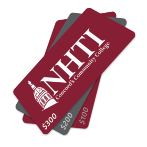 Product image of payment cards in different amounts with the NHTI logo on them.